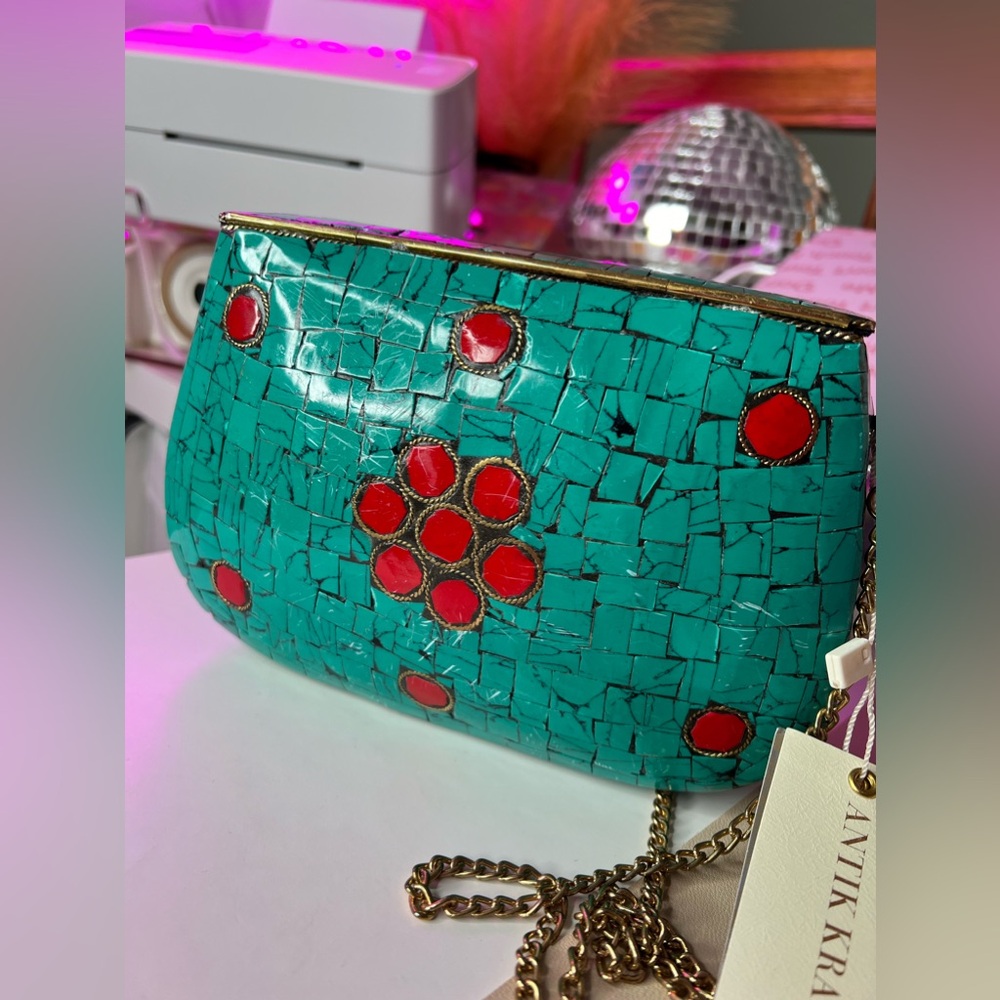ANTIK KRAFT Metal Clay Clutch Shoulder Crossbody Bag 😍 ~NWT - Picture 7 of 13